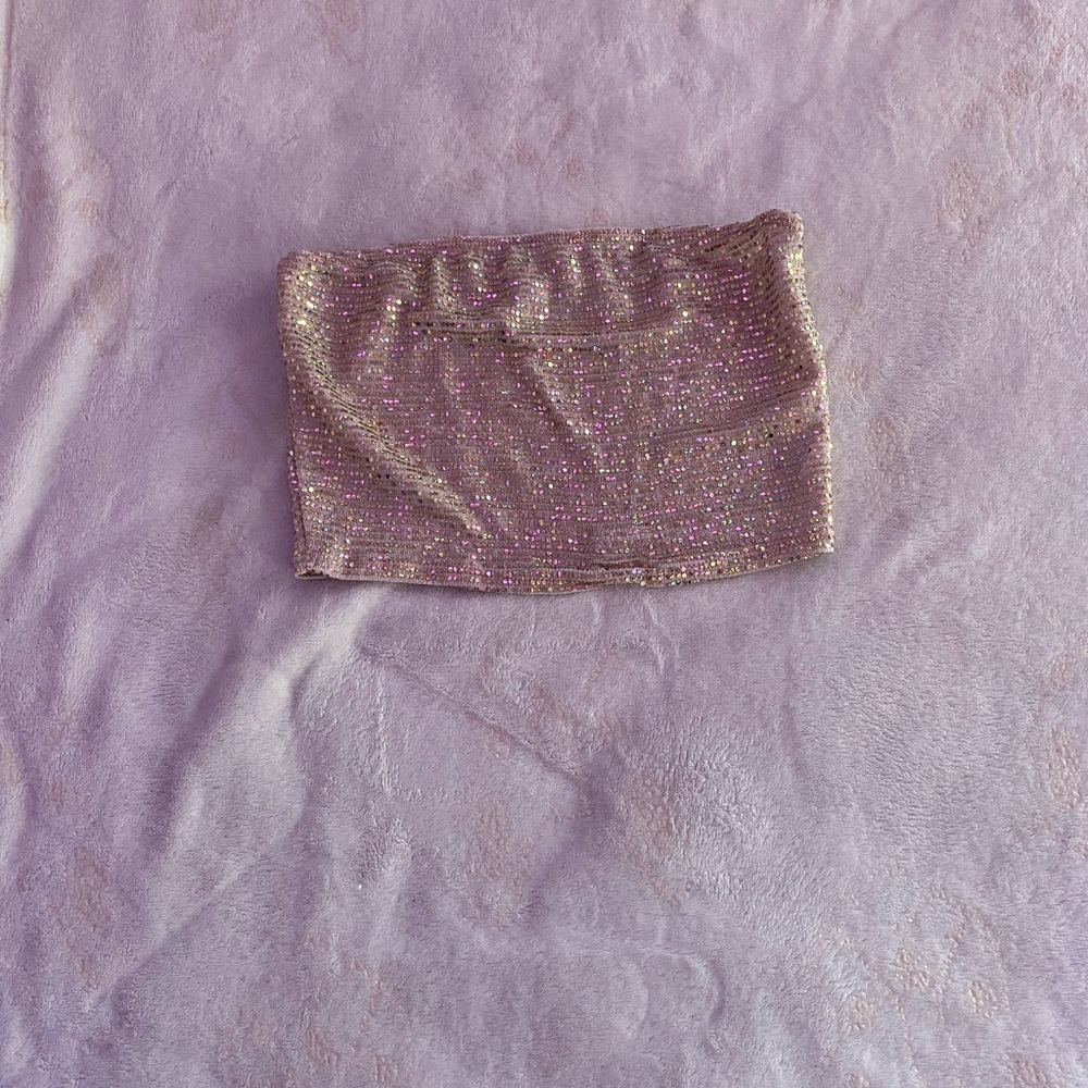 Pink Sparkly Fashion Nova Bandeau Crop Top
